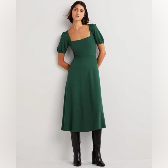 Boden Short Sleeve Green Jersey Midi Dress, US 2 - Picture 1 of 5